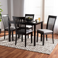 Baxton Studio RH319C-Grey/Dark Brown-5PC Dining Set Minette Modern and Contemporary Gray Fabric Upholstered Espresso Brown Finished Wood 5-Piece Dining Set